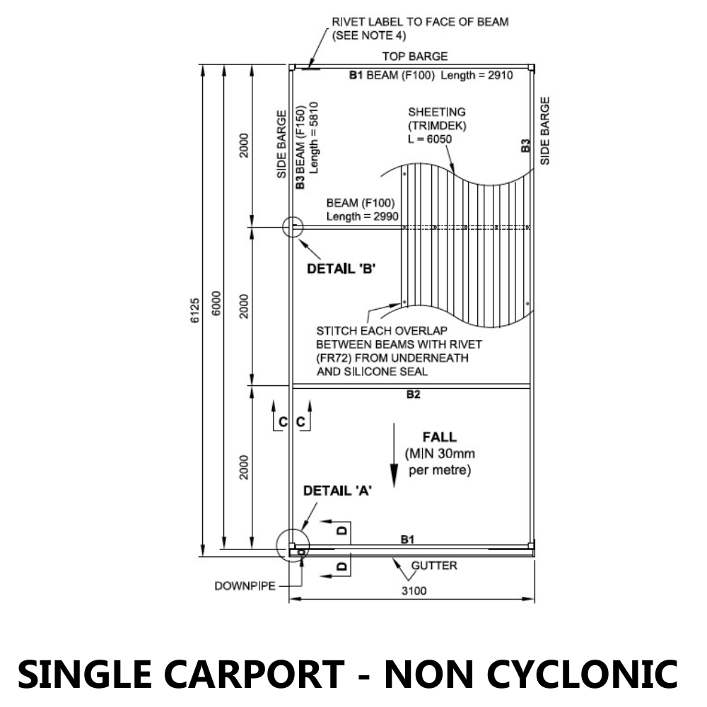 SmartKits Australia Flat Roof Carport- 6m (L) x 3m (W) - Single Carport DIY Kit - SUPER SPECIAL