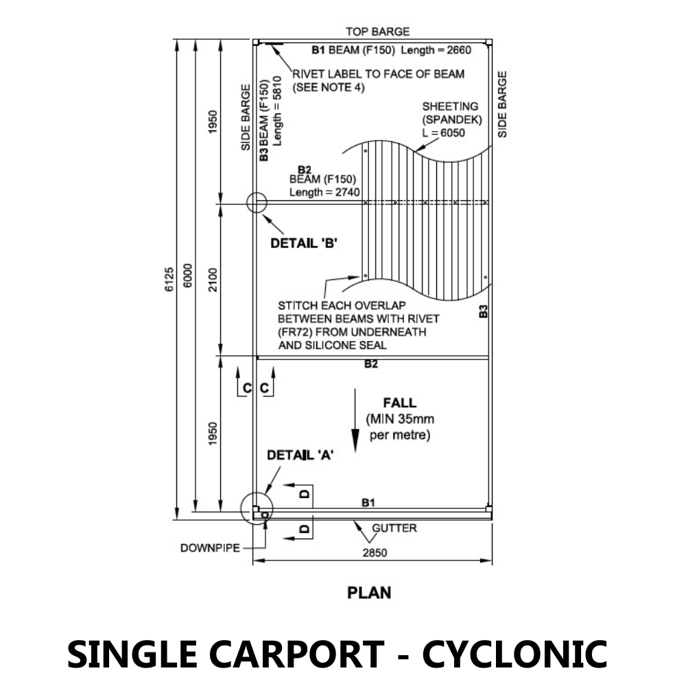 SmartKits Australia Flat Roof Carport- 6m (L) x 3m (W) - Single Carport DIY Kit - SUPER SPECIAL