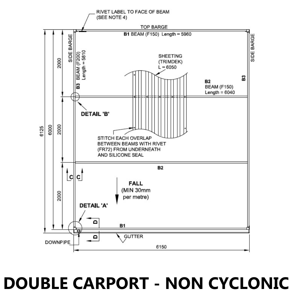 SmartKits Australia Flat Roof Carport-6m x 6m- Double Carport DIY Kit - SUPER SPECIAL