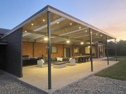 SmartKits Australia Attached, Flat Patio Roof- 8m (L) x 6m (W).