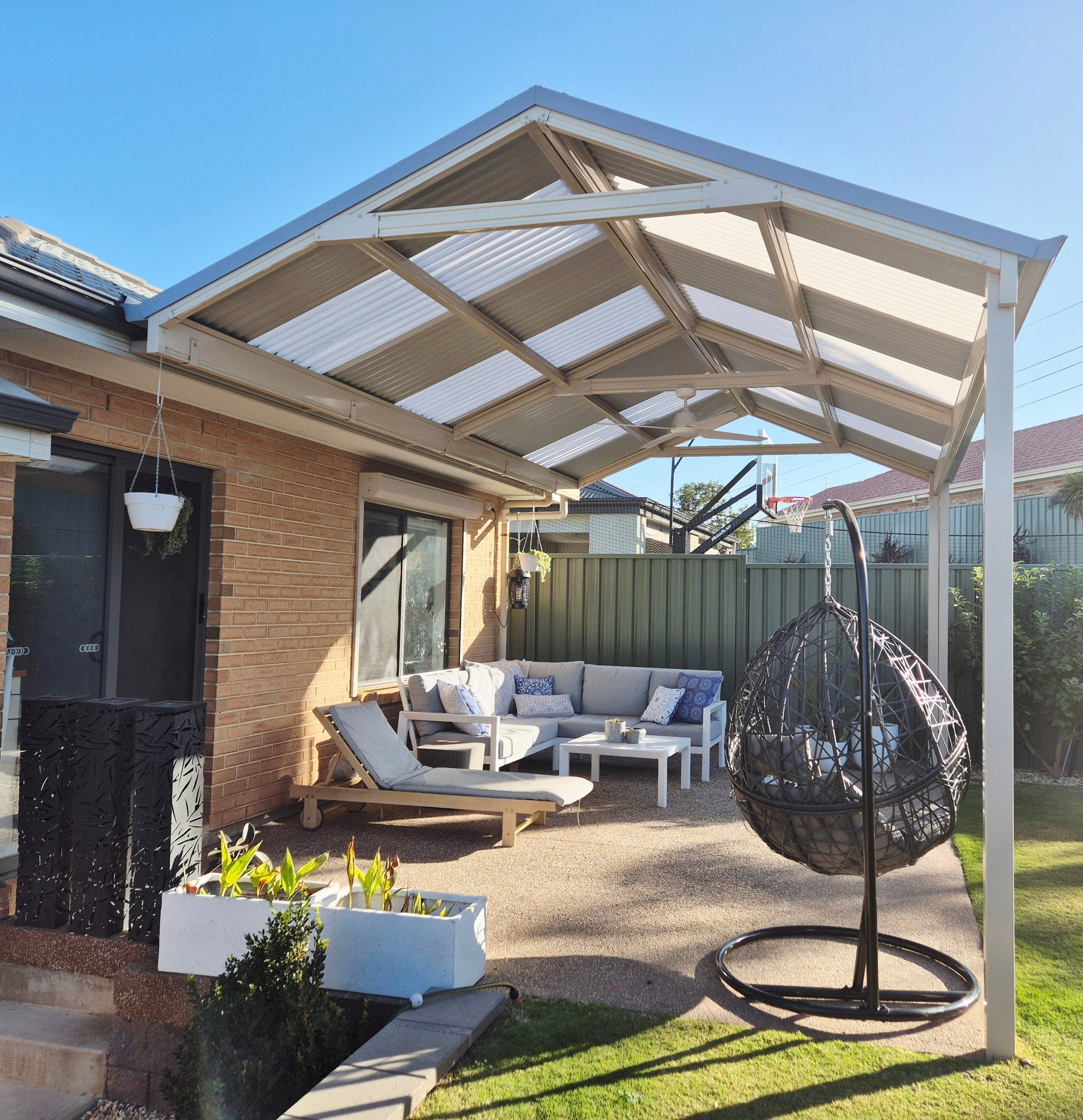 SmartKits Australia Attached, Gable Patio Roof- 3m (L) x 3m (W).