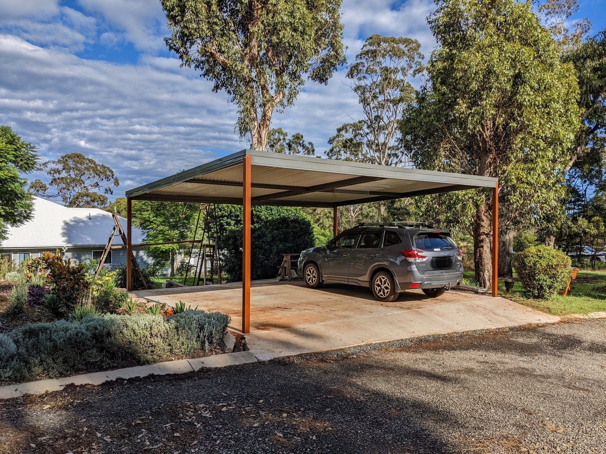 SmartKits Australia Flat Roof Carport- 8m (L) x 8m (W).