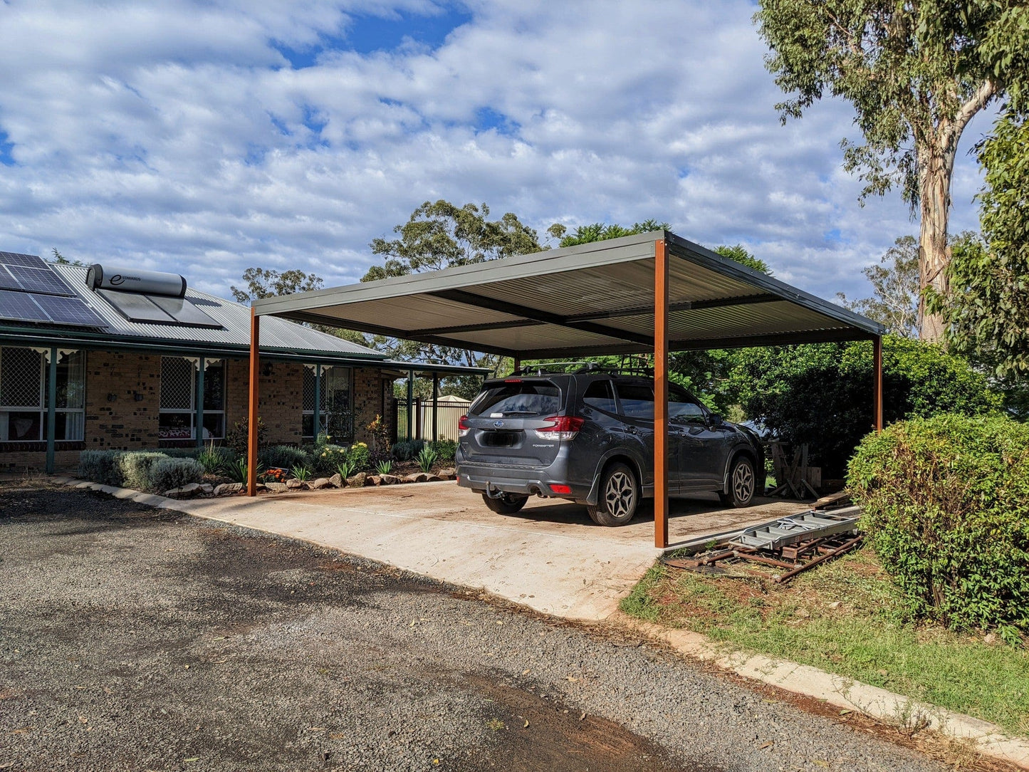 SmartKits Australia Flat Roof Carport- 8m (L) x 8m (W).