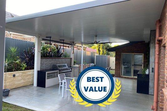 SmartKits Australia Best Value Attached, Flat Patio Roof- 6m (L) x 4m (W).